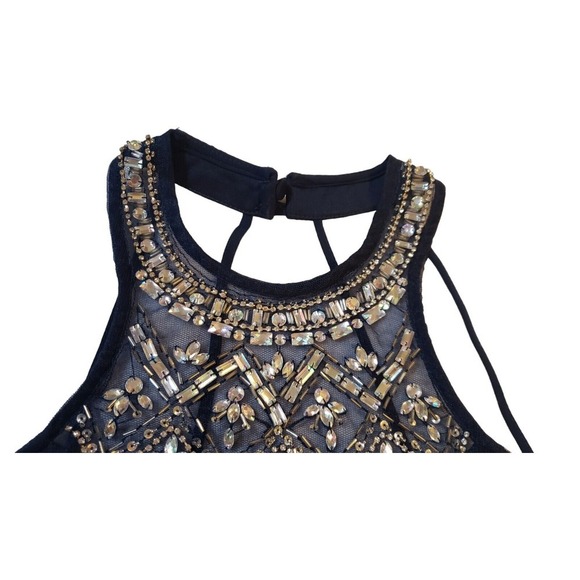 B.Darlin Juniors' BLUE HALTER NECK RHINESTONE BEADED CROPPED TOP SIZE 5/6 Vegas - Picture 2 of 16
